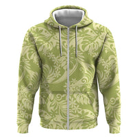 Tahiti Olive Tiare Floral Zip Hoodie Monstera Palm Tropical Leaves - Polynesian Pride