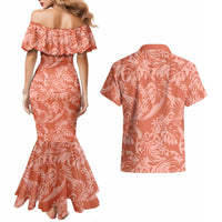 Tahiti Puatou Tiare Floral Couples Matching Mermaid Dress and Hawaiian Shirt Monstera Palm Tropical Leaves LT01 - Polynesian Pride