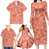Tahiti Puatou Tiare Floral Family Matching Long Sleeve Bodycon Dress and Hawaiian Shirt Monstera Palm Tropical Leaves LT01 - Polynesian Pride