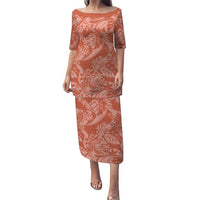 Tahiti Puatou Tiare Floral Family Matching Puletasi and Hawaiian Shirt Monstera Palm Tropical Leaves LT01 Mom's Dress Orange - Polynesian Pride