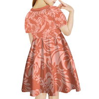Tahiti Puatou Tiare Floral Kid Short Sleeve Dress Monstera Palm Tropical Leaves LT01 - Polynesian Pride