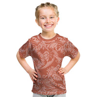 Tahiti Puatou Tiare Floral Kid T Shirt Monstera Palm Tropical Leaves LT01 Orange - Polynesian Pride