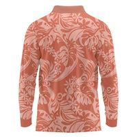 Tahiti Puatou Tiare Floral Long Sleeve Polo Shirt Monstera Palm Tropical Leaves - Polynesian Pride