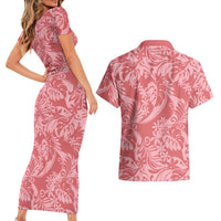 Tahiti Tarona Tiare Floral Couples Matching Short Sleeve Bodycon Dress and Hawaiian Shirt Monstera Palm Tropical Leaves LT01 - Polynesian Pride