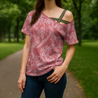Tahiti Tarona Tiare Floral Cross Shoulder Shirt Monstera Palm Tropical Leaves - Polynesian Pride