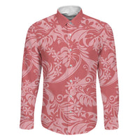 Tahiti Tarona Tiare Floral Family Matching Mermaid Dress and Hawaiian Shirt Monstera Palm Tropical Leaves LT01 Dad's Shirt - Long Sleeve Pink - Polynesian Pride