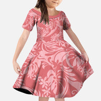 Tahiti Tarona Tiare Floral Family Matching Off Shoulder Maxi Dress and Hawaiian Shirt Monstera Palm Tropical Leaves LT01 Daughter's Dress Pink - Polynesian Pride