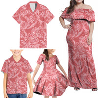 Tahiti Tarona Tiare Floral Family Matching Off Shoulder Maxi Dress and Hawaiian Shirt Monstera Palm Tropical Leaves LT01 - Polynesian Pride