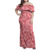 Tahiti Tarona Tiare Floral Family Matching Off Shoulder Maxi Dress and Hawaiian Shirt Monstera Palm Tropical Leaves LT01 Mom's Dress Pink - Polynesian Pride
