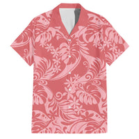 Tahiti Tarona Tiare Floral Family Matching Short Sleeve Bodycon Dress and Hawaiian Shirt Monstera Palm Tropical Leaves LT01 Dad's Shirt - Short Sleeve Pink - Polynesian Pride