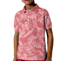 Tahiti Tarona Tiare Floral Kid Polo Shirt Monstera Palm Tropical Leaves LT01 Kid Pink - Polynesian Pride
