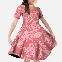 Tahiti Tarona Tiare Floral Kid Short Sleeve Dress Monstera Palm Tropical Leaves LT01 KID Pink - Polynesian Pride