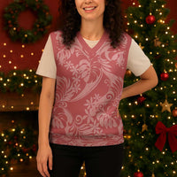 Tahiti Tarona Tiare Floral Christmas Knitted V-Neck Vest Monstera Palm Tropical Leaves LT01 - Polynesian Pride