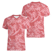 Tahiti Tarona Tiare Floral Women V-Neck T-Shirt Monstera Palm Tropical Leaves - Polynesian Pride