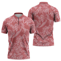 Tahiti Tarona Tiare Floral Zipper Polo Shirt Monstera Palm Tropical Leaves LT01 - Polynesian Pride