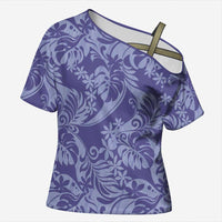 Tahiti Vareau Tiare Floral Cross Shoulder Shirt Monstera Palm Tropical Leaves LT01 Female Purple - Polynesian Pride