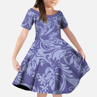 Tahiti Vareau Tiare Floral Family Matching Long Sleeve Bodycon Dress and Hawaiian Shirt Monstera Palm Tropical Leaves LT01 Daughter's Dress Purple - Polynesian Pride