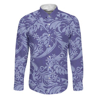 Tahiti Vareau Tiare Floral Family Matching Mermaid Dress and Hawaiian Shirt Monstera Palm Tropical Leaves LT01 Dad's Shirt - Long Sleeve Purple - Polynesian Pride