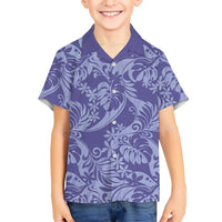 Tahiti Vareau Tiare Floral Family Matching Mermaid Dress and Hawaiian Shirt Monstera Palm Tropical Leaves LT01 Son's Shirt Purple - Polynesian Pride