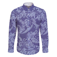 Tahiti Vareau Tiare Floral Family Matching Off Shoulder Short Dress and Hawaiian Shirt Monstera Palm Tropical Leaves LT01 Dad's Shirt - Long Sleeve Purple - Polynesian Pride