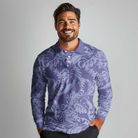 Tahiti Vareau Tiare Floral Long Sleeve Polo Shirt Monstera Palm Tropical Leaves - Polynesian Pride