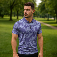Tahiti Vareau Tiare Floral Zipper Polo Shirt Monstera Palm Tropical Leaves - Polynesian Pride