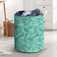 Tahiti Teal Tiare Floral Laundry Basket Monstera Palm Tropical Leaves - Polynesian Pride