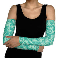 Tahiti Teal Tiare Floral Arm Sleeves Monstera Palm Tropical Leaves - Polynesian Pride