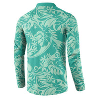 Tahiti Teal Tiare Floral Button Sweatshirt Monstera Palm Tropical Leaves - Polynesian Pride