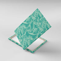 Tahiti Teal Tiare Floral Canvas Wall Art Monstera Palm Tropical Leaves - Polynesian Pride