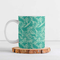 Tahiti Teal Tiare Floral Ceramic Mug Monstera Palm Tropical Leaves - Polynesian Pride