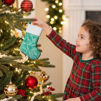 Tahiti Teal Tiare Floral Christmas Stocking Monstera Palm Tropical Leaves - Polynesian Pride