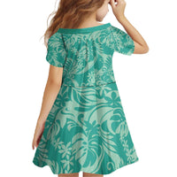 Tahiti Teal Tiare Floral Family Matching Off The Shoulder Long Sleeve Dress and Hawaiian Shirt Monstera Palm Tropical Leaves - Polynesian Pride