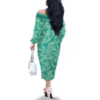 Tahiti Teal Tiare Floral Family Matching Off The Shoulder Long Sleeve Dress and Hawaiian Shirt Monstera Palm Tropical Leaves LT01 - Polynesian Pride