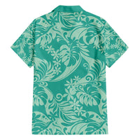Tahiti Teal Tiare Floral Hawaiian Shirt Monstera Palm Tropical Leaves LT01 - Polynesian Pride