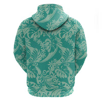 Tahiti Teal Tiare Floral Hoodie Monstera Palm Tropical Leaves - Polynesian Pride