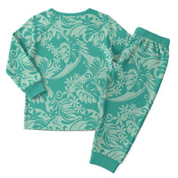 Tahiti Teal Tiare Floral Christmas Pajama Set Monstera Palm Tropical Leaves - Polynesian Pride