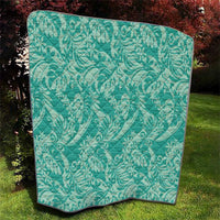 Tahiti Teal Tiare Floral Quilt Monstera Palm Tropical Leaves - Polynesian Pride