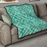 Tahiti Teal Tiare Floral Quilt Monstera Palm Tropical Leaves - Polynesian Pride
