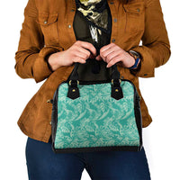 Tahiti Teal Tiare Floral Shoulder Handbag Monstera Palm Tropical Leaves - Polynesian Pride