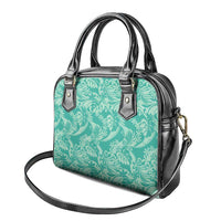 Tahiti Teal Tiare Floral Shoulder Handbag Monstera Palm Tropical Leaves - Polynesian Pride