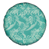 Tahiti Teal Tiare Floral Spare Tire Cover Monstera Palm Tropical Leaves - Polynesian Pride