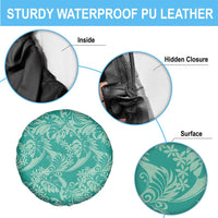 Tahiti Teal Tiare Floral Spare Tire Cover Monstera Palm Tropical Leaves - Polynesian Pride