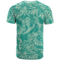 Tahiti Teal Tiare Floral T Shirt Monstera Palm Tropical Leaves LT01 - Polynesian Pride