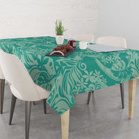 Tahiti Teal Tiare Floral Tablecloth Monstera Palm Tropical Leaves - Polynesian Pride