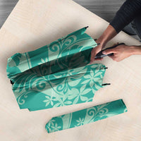 Tahiti Teal Tiare Floral Umbrella Monstera Palm Tropical Leaves - Polynesian Pride