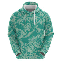 Tahiti Teal Tiare Floral Zip Hoodie Monstera Palm Tropical Leaves - Polynesian Pride