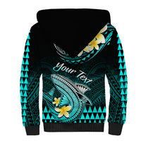 Personalised Hawaii Sherpa Hoodie Polynesian Shark with Kakau Turquoise Version LT01 - Polynesian Pride