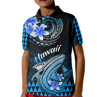 Hawaii Kid Polo Shirt Polynesian Shark with Kakau Blue Version LT01 Kid Blue - Polynesian Pride