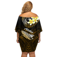 Hawaii Off Shoulder Short Dress Polynesian Shark with Kakau Gold Version LT01 - Polynesian Pride